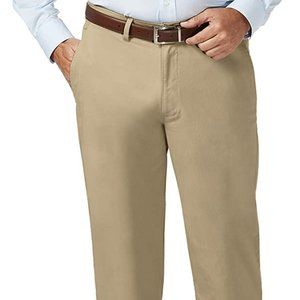 HAGGAR Men's Comfort Stretch Classic-Fit Solid Flat Front Beige Pants. 36 x 29